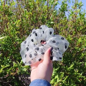 Oversized Organza Polka Dot Scrunchie in Creme